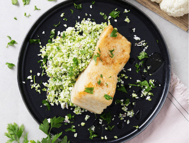 Baccalà con cous cous di broccoli e cavolfiore