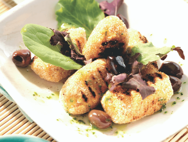 Crocchette di merluzzo con olive e pesto