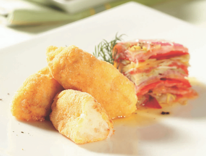 Frittelle di merluzzo e maionese con insalata totale