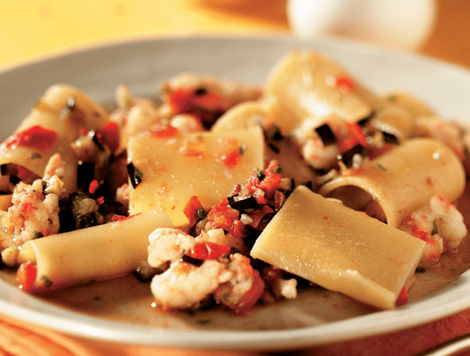 Paccheri con Gamberi e melanzane