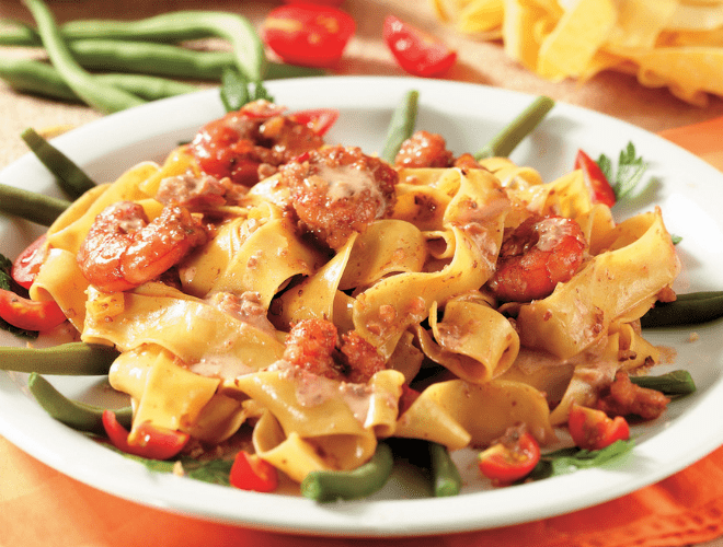 Pappardelle con noci e Gamberi