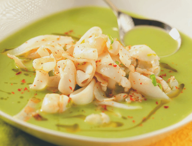 Passata di piselli con Anelli di Totano saltati