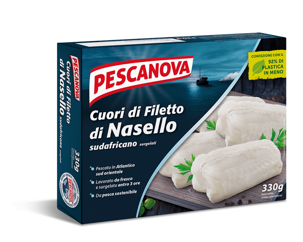 cuori di filetto di nasello pescanova in confezione da 330g