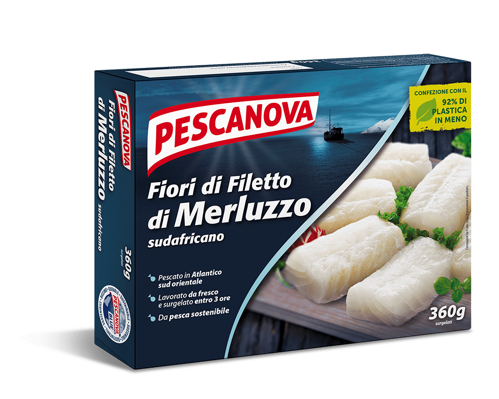 fiori di filetti di merluzzo surgelati pescanova in confezione da 360g