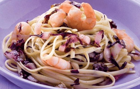 Linguine con Gamberi e radicchio