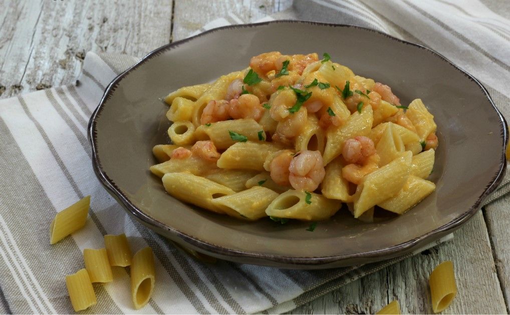 Penne con Gamberi e zucca