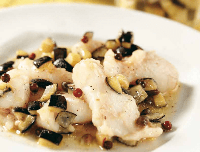 Rana pescatrice con melanzane