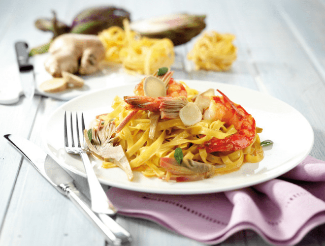 Tagliatelle con gamberi